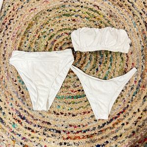 3 piece white textured bikini set